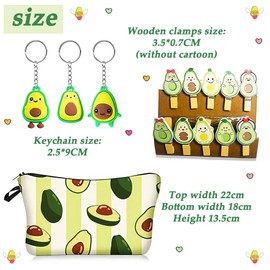 SUNSK Pencil Case with Avocado Pattern Avocado Key Pendant Avocado Wooden Clips Cartoon Keychain Coin Bag Stationery Organizer Medium Capacity for Kids 14 Pieces, Green, Desk accessory