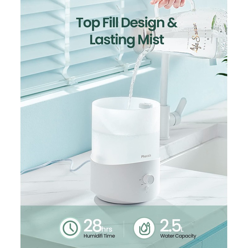 Pharata Humidifiers for Bedroom Large Room, 2.5L Cool Mist Humidifier