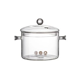 Glass Saucepan Simmer Pot and Pan Cookware for Cooking Stews Hot Beverages Noodles Milk Fruit Flower Tea Baby Food Spices, Clear Glass Stovetop Pot and Pan with Lid, Heat Resistance (1.9L)