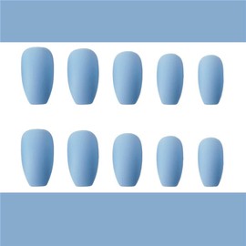 Bufenia Matte Frosted Ballerina False Nails Coffin Press on Nails Pure Color Fake Nails Medium Length Acrylic Nails for Women and Girls 24Pcs (Sky blue)