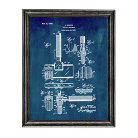 Shaving Implement Patent Art Midnight Blue Print in a Black Wood Frame (11" x 14") M11770