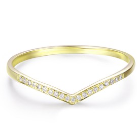 HAFEEZ CENTER 14K Gold Moissanite Rings for Women Moissanite Wedding Band 2mm V Shape Chevron Curved Moissanite Ring (Yellow-Gold, 8.5)