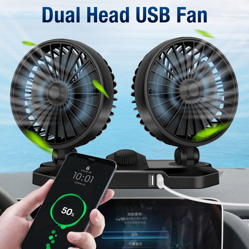 Car Fan Dual Head 24v 360° Adjustable Powerful USB Car