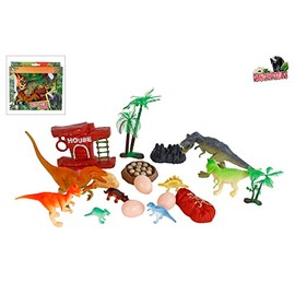 Dinoworld 570402 Playset (Dino Figures and Accessories, Dinosaur Playset 19 Pieces, with Figures, Trees, Stones, Dinosaur Eggs)