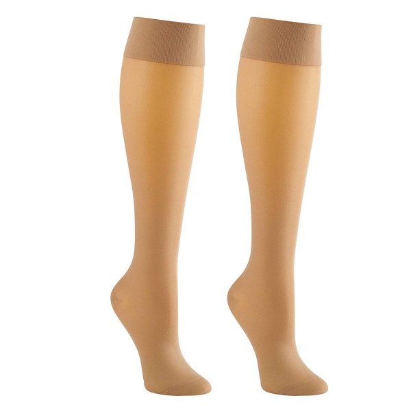 Supporo Knee High Compression Socks For Women, Used For Sports, Medical, and Travel to Boost Blood Circulation and Recovery 16 - 20 mmhg, Medium, Beige