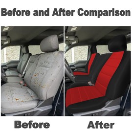 runfider Custom Heavy Duty Fabric 40/20/40 Split Bench Seat Covers for Ford F150 XL/Standard Cab 2004 2005 2006 2007 2008 Protector Interior Accessories，Waterproof & Machine Washable - Red