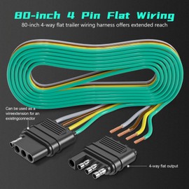 Nityrish 4 Pin Trailer Connector Harness Extension 80 Inch, 16AWG 4 Way Trailer Plug Flat Wire Extender, Male to Female Trailer Light Connector for Hitch, Utility, Boat, or RV Trailers