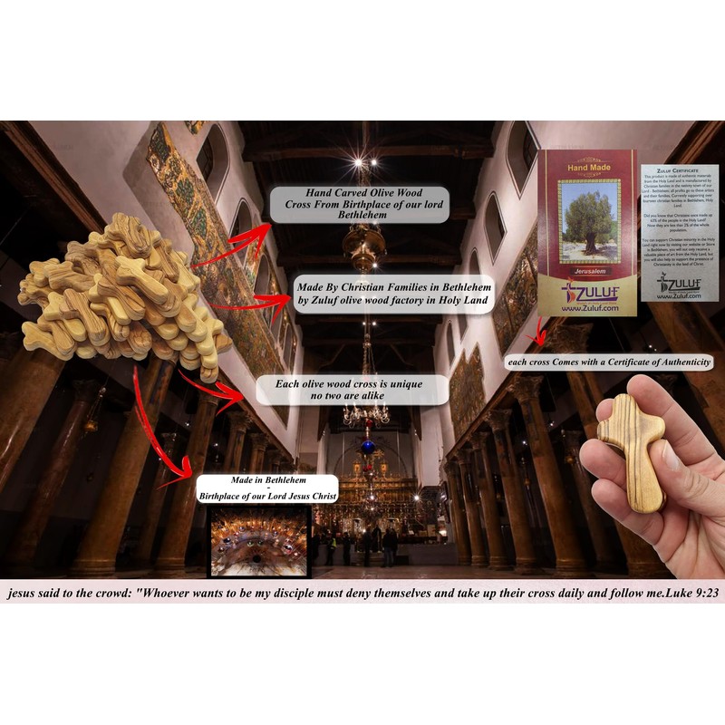 Zuluf 50 Small Olive Wood Hand Crosses Bethlehem Factory |