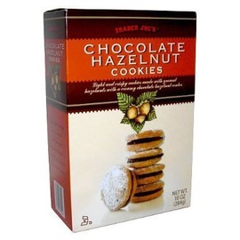 Trader Joe's Chocolate Hazelnut Cookies NET WT 10 OZ (2- Pack) - Light and Crispy Cookies Made With Ground Hazelnuts with a Creamy Chocolate Hazelnut Center.
