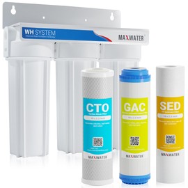 Max Water 3 Stage (Good for City Water) 10 inch Standard Water Filtration System for Whole House - Sediment + GAC + CTO Post Carbon - ¾" Inlet/Outlet - Model : WH-SW1