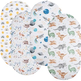 Bassinet Sheets 4 Pack Compatible with AMKE Baby Bassinets, RONBEI, Pamo Babe, HARPPA, Newton Bassinet Stretchy Ultra Soft Sun/Forest Deer/Space/Dinosaur