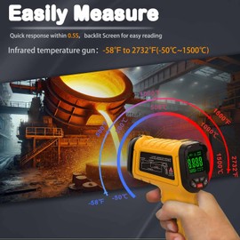 Surpeer Infrared Thermometer High Temperature Gun -58℉~2732℉, 50:1 Distance Ratio, Digital Laser IR Temp Gun for Cooking, Pizza Oven, Engine, Kilns, Forges, Industry, and Home Repair.
