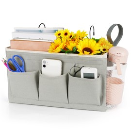Loghot Bedside Caddy/Bedside Storage Bag Hanging Organizer for Bunk and Hospital Beds,Dorm Rooms Bed Rails,Can be Placed Glasses,Books,Mobile Phones,Keys (New Grey)