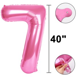 Pink Number 7 Balloon 40 Inch,Jumbo Giant Mylar Pink Number 7,Big Large Foil Helium Number Balloons, Balloons for 17 27 Birthday Party Decorations Supplies Anniversary Celebration