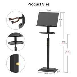 Music Stand for Sheet Music-Bamboo Black Folding Sheet Music Stands with Tray Guitar Clip,Wooden Music Stand Adjustable 39.37 "-51.2" for Conductor Lectern Guitar Violin Piano Ukulele Players