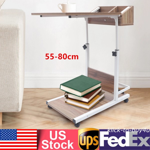 Adjustable Height Laptop Desk Rolling Bedside Table Computer Over Bed