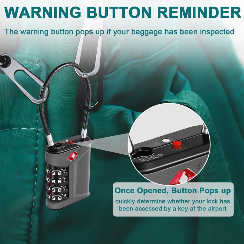 ZHEGE Luggage Locks, Cable Lock TSA Approved with White Numbers,
