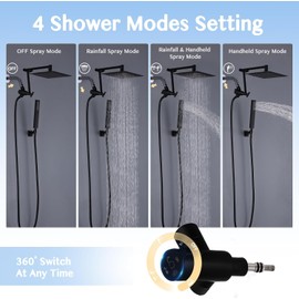 All Metal 8" Rain Shower Head with Handheld Spray Combo, 4-Mode Shower Diverter with Pause Setting, Stainless Steel Shower Wand, Adjustable Extension Arm, 71 Inch Extra Long Hose - Matte Black