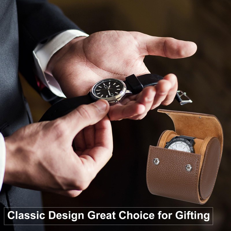 QUARKZMAN Watch Roll Travel Case Single Space Portable Leather Storage