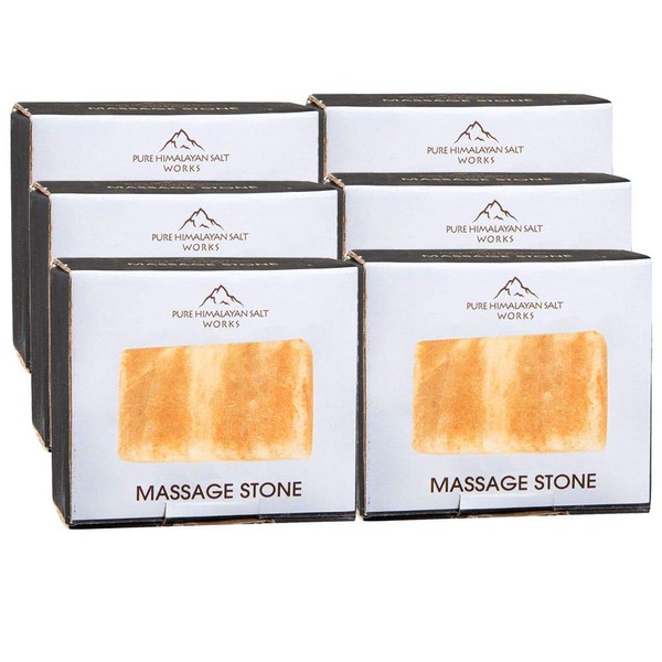 Pure Himalayan Salt Works Rectangle Massage Therapy Stone, Pink Crystal Hand-Carved Stone, Deodorant, Salt & Sugar Scrubs, 2.5” W x 3.25” H x 1” D (Pack of 6)