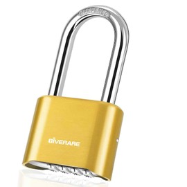 4-Digit Combination Lock, Heavy Duty Padlock Metal, Outdoor Alloy Locks with Long Hardened Steel Shackle, High Security Weatherproof Large Padlocks for School, Locker, Fence, Gate, Hasp, Case-Golden