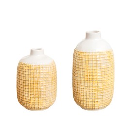 Ling's Moment Ceramic Vase Set,White Yellow Geometric vase with Underglaze,Flower Vase for Home Decor Wedding Table Decorations