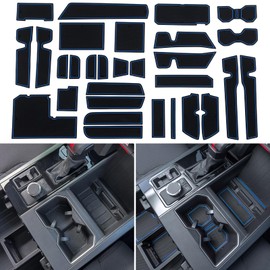 TOPINSTALL Premium Rubber Liners Compatible with 2022-2024 2025 Toyota Tundra Accessories Non-Slip Anti Dust Cup Holder Inserts, Center Console Liner Mats, Door Pocket Pads - 30 PC Set (Blue Trim)