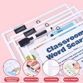 Gamenote 30 Pack White Dry Erase Pockets with 5 Rings, 10x14 Oversized Reusable Plastic Sleeves, Clear Sheet Protectors, Teacher Supplies for Classroom Organization