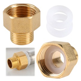G1/2Inch to G3/8Inch Pipe Connector with Sealing Rings 2Pcs for UK 15mm Water Gas Shower Line Hose 1/2 Female to 3/8 Male BSP Thread Brass Metal Hex Bushing Reducing Socket Conversion Adapter Fittings