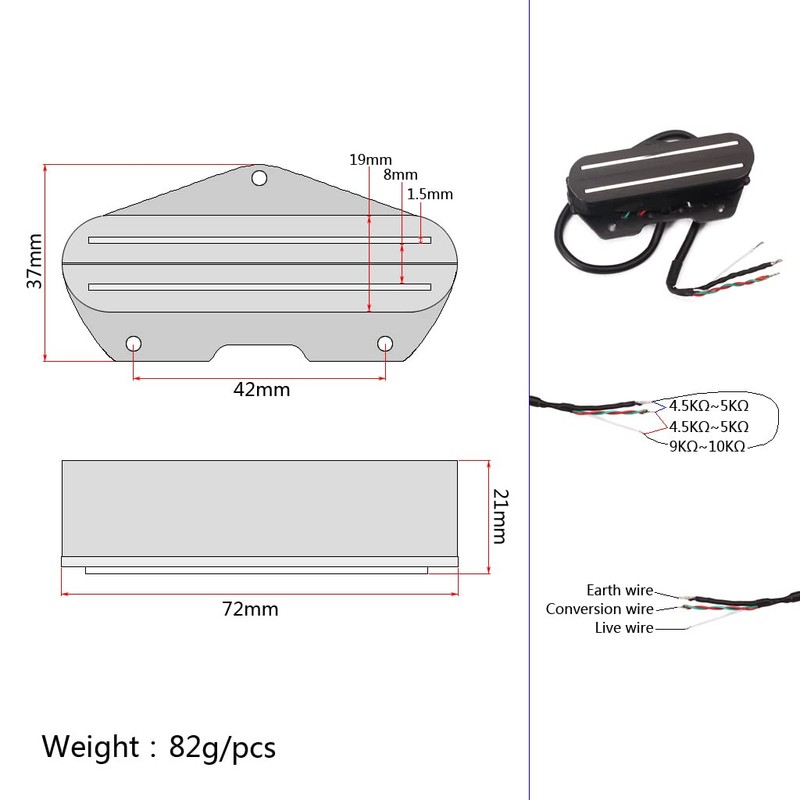 Ogdni Dual Rail Humbucker Pickup Bridge Pickup for Tele Style
