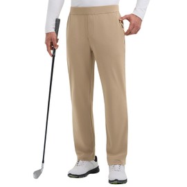 baleaf Men's 30" Fleece Lined Golf Pants Warm Winter Stretchy Casual Business Travel 3 Pockets Brown L