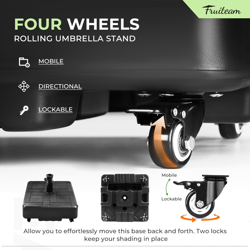 FRUITEAM 155lb Capacity Fillable Portable Umbrella Base with Wheels,Patio Umbrella