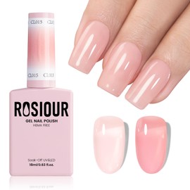 Rosiour HEMA and TPO Free Clear Pink Gel Nail Polish - 18 ML Nude Sheer Pink Sand Nail Polish Gel for Women Girls Gift, Long Lasting Neutral Jelly Color Soak Off Cured for Home Nail Art Salon DIY