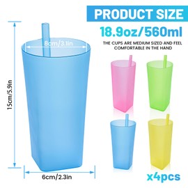 Hyran Pack of 4 Sippy Cups, Drinking Cups with Straw, Children's Drinking Cups, Built-in Straw Cups, Colourful Sipping Cups, for Toddlers, Children, Children (560 ml)