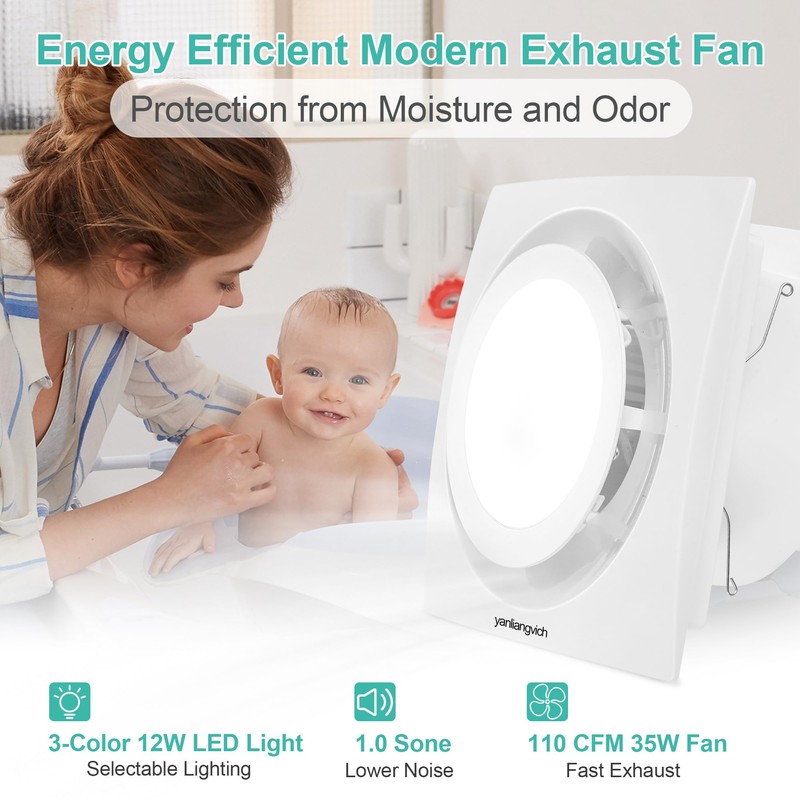 Bathroom Exhaust Fan with Light, 3000K/4500K/6000K Selectable, 110 CFM 1.0