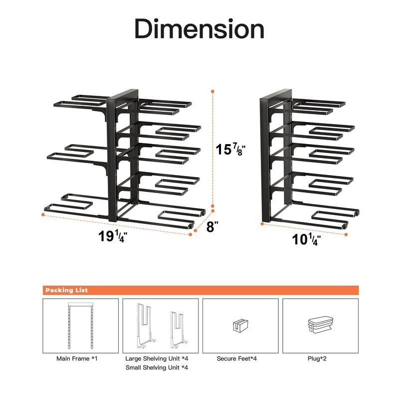 ORDORA Pots and Pans Organizer Rack for Cabinet, 15.83" Height