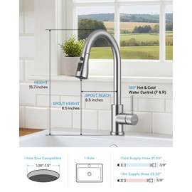 WEWE Kitchen Faucets with Pull Down Sprayer, Stainless Steel Single Handle 1 Hole for Family Kitchen Commercial Camper Laundry Rv Bar, Brushed Nickel