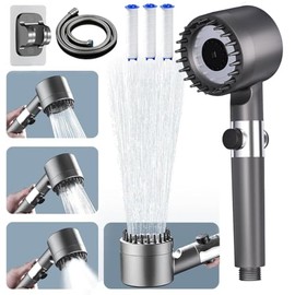 ButterFox Shower Head with Filter, High Pressure Hand Shower with Hose, 4 Jet Types, Shower Head, Water-Saving with Filtration, Grey 15