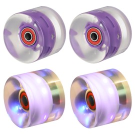 PATIKIL Light Up Skateboard Wheels 60x45mm, 4 Pack 78A PU Roller Skate Wheels with Bearings for Outdoor Cruiser Street Double Row Skating Replacement, Purple