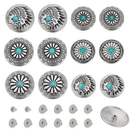 NBEADS 12 Sets Sunflower Decorative Buckle, 1-Hole Turquoise Rivets Western Rivets Round Turquoise Rivets Metal Screw Back Buttons for DIY Leather Craft, Clothes, Shoes, Bags, Belts Repair Decoration