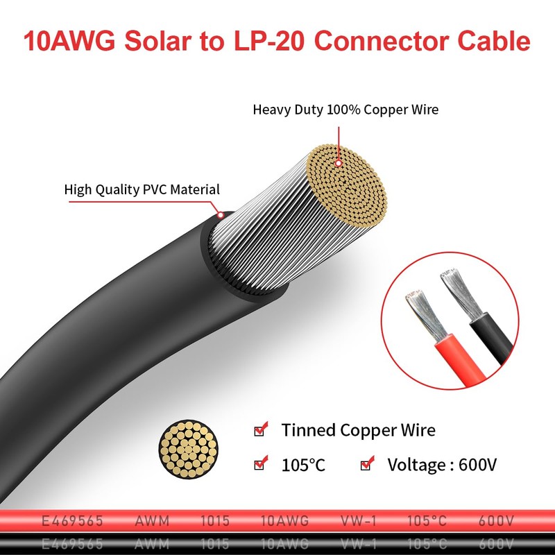 ELFCULB 10AWG 2 Pin Power Industrial Circular Connector to Solar