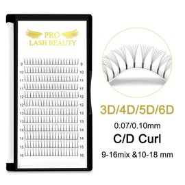 Premade Volume Eyelash Extensions 3D-D-0.10-09 Long Stem Premade Fans Eyelash Extensions .07 .10 Premade Volume Fans Volume Lash Extensions C D Curl(3D-D-0.10,9 mm)