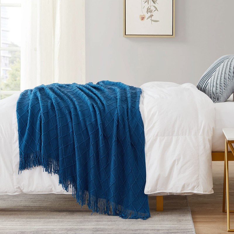 BOURINA Textured Solid Soft Sofa Throw Couch Cover Knitted Decorative