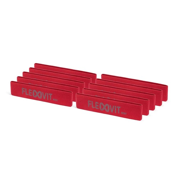 FLEXVIT Mini Fitness Bands Set of 10 Prehab (Red) - Fitness Bands for General Stabilisation Exercises, Stretching, Activation and Mobilisation, 6 Strengths, for Beginners and Professionals, Washable
