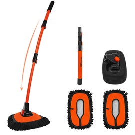 YeewayVeh 43 inch Extendable Car Wash Brush, Car Washing Brush with Extra Microfiber Brush Head, 15 Degree Curved Car Wash Brush with Long Handle for SUV Truck Camper Cleaning Supplies, Orange