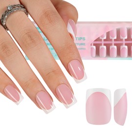Misssix Misssix French Gel Nail Tips, 160Pcs French Tip Press on Nails Short Square Pink, No Need to File Tips Pre-lasting, Fake Nails for Nail Art DIY 16 Sizes