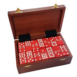 Marion Double 9 Domino Set (55 Tiles) Jumbo Tournament Professional Size with Spinners in Dovetailed Sheesham Wood Box (Red)