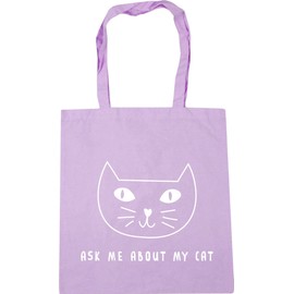 Hippowarehouse Black and white - Ask me about my cat Tote Shopping Gym Beach Bag 42cm x38cm, 10 litres