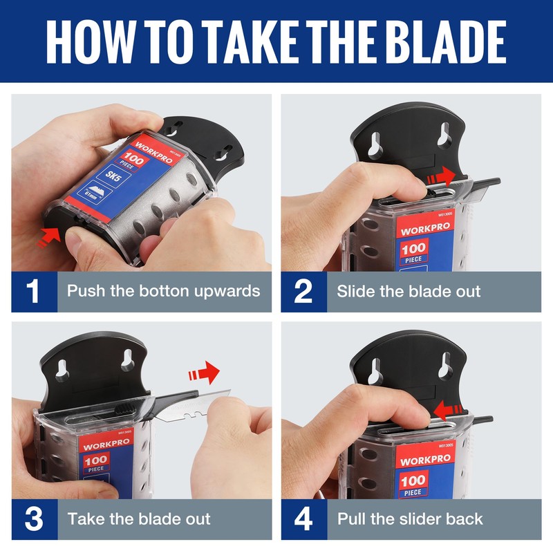 WORKPRO Utility Knife Blades, SK5 Steel, 100-Pack Blades with Dispenser