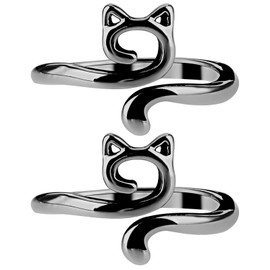 YUXIANLB Adjustable Metal Crochet Rings with Cute Cat Ears 2PCS Yarn Guide Tension Rings for Faster Knitting Open Finger Hook for Beginners Knitting Accessories for Crafting Gift for Mothers Grandmas